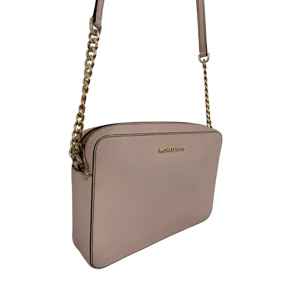 Michael Kors Jet Set Crossbody Bag Gold Chain Strap Pink Leather 7633 Barbie L - Picture 10 of 16